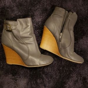 Gray ankle wedge boots